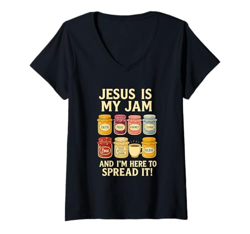 Damen Jesus is My Jam Lustiges Christliches Glauben Shirt T-Shirt mit V-Ausschnitt Damen Jesus is My Jam Lustiges Christliches Glauben Shirt T-Shirt mit V-Ausschnitt von Christliche Bibelvers Glaube Geschenk