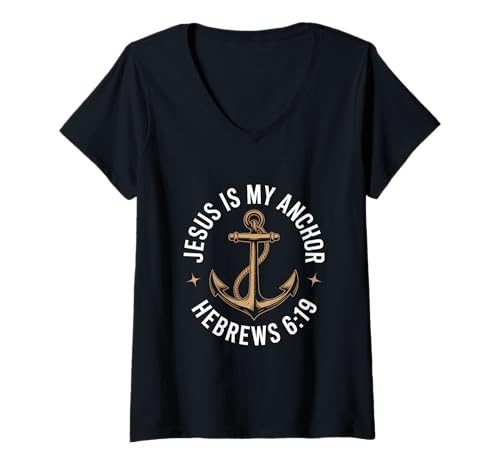 Damen Jesus is My Anchor Hebrews 6 19 Christlicher Glaube T-Shirt mit V-Ausschnitt Damen Jesus is My Anchor Hebrews 6 19 Christlicher Glaube T-Shirt mit V-Ausschnitt von Christliche Botschaft Anker Glaube Jesus Hoffnung