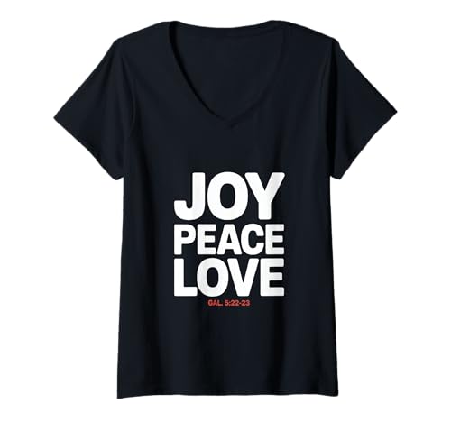 Damen Joy Peace Love Gal 5 22 23 Freude Frieden Liebe T-Shirt mit V-Ausschnitt von Christliche Botschaft Freude Frieden Liebe Glaube