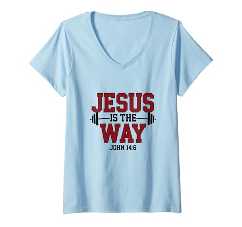 Damen Jesus Ist Der Weg John 14:6 Fitness T-Shirt mit V-Ausschnitt Damen Jesus Ist Der Weg John 14:6 Fitness T-Shirt mit V-Ausschnitt von Christliche Fitness Motivation Aktiv