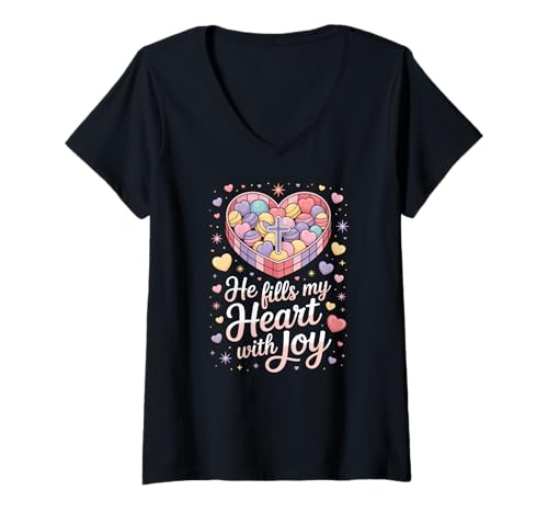 Damen Christliche Herz Freude Erfüllt Mit Freude T-Shirt mit V-Ausschnitt Damen Christliche Herz Freude Erfüllt Mit Freude T-Shirt mit V-Ausschnitt von Christliche Freude Herzgefüllt Design