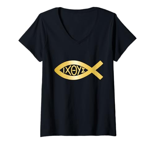 Damen CHRISTLICHES ICHTHYS Ichthus Symbol - Jesus Fisch T-Shirt mit V-Ausschnitt Damen CHRISTLICHES ICHTHYS Ichthus Symbol - Jesus Fisch T-Shirt mit V-Ausschnitt von Christliche Geschenke & Co.