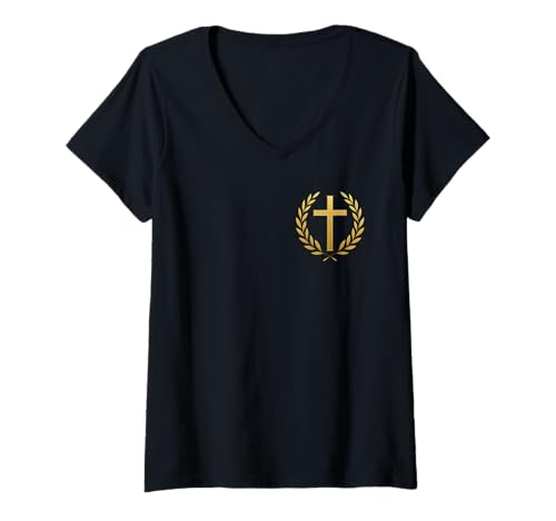 Damen Christliches Kreuz: Jesus Christus Kreuz T-Shirt mit V-Ausschnitt von Christliche Hemden und Geschenke