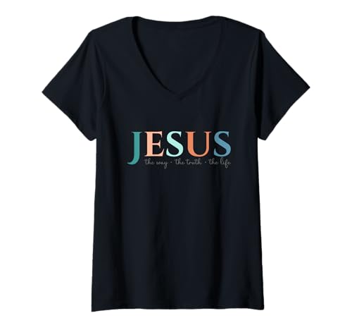 Damen Christliche Geschenke Frau Jesus Christ My Lord and My King T-Shirt mit V-Ausschnitt von Christliche Shirts Christliche Geschenke Jesus