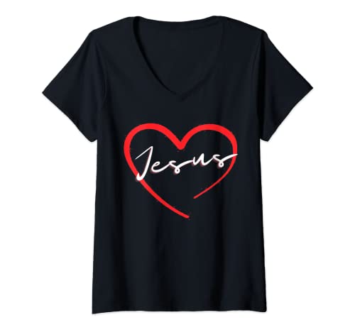 Damen Gott ist Love, Christus T-Shirt mit V-Ausschnitt von Christliche Sprüche