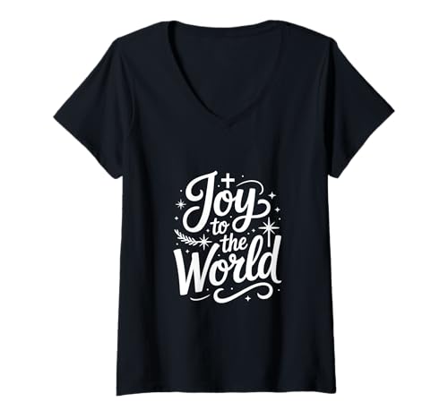 Damen Weihnachten Christlich Joy to The World Weihnachtslied T-Shirt mit V-Ausschnitt Damen Weihnachten Christlich Joy to The World Weihnachtslied T-Shirt mit V-Ausschnitt von Christliche Weihnachten Hymne Botschaft Freude