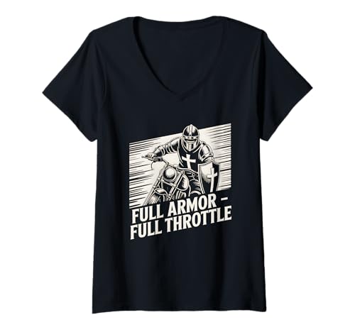 Damen Christlicher Biker Voller Rüstung Vollgas T-Shirt mit V-Ausschnitt Damen Christlicher Biker Voller Rüstung Vollgas T-Shirt mit V-Ausschnitt von Christlicher Biker Mit Voller Rüstung