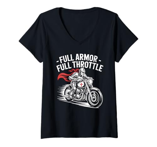 Damen Christlicher Biker Voll Rüstung Vollgas T-Shirt mit V-Ausschnitt Damen Christlicher Biker Voll Rüstung Vollgas T-Shirt mit V-Ausschnitt von Christlicher Biker Rüstung Vollgas Abenteuer