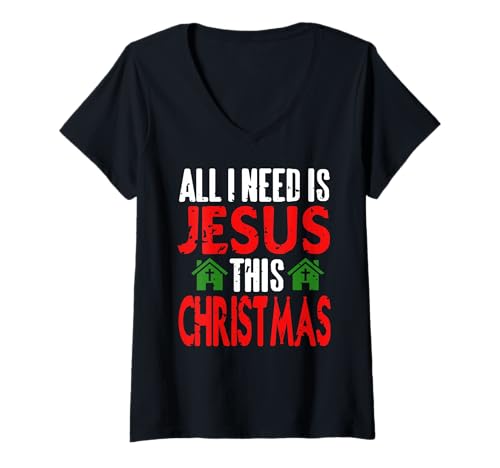 Damen Alles was ich zu Weihnachten Brauche ist Jesus T-Shirt mit V-Ausschnitt Damen Alles was ich zu Weihnachten Brauche ist Jesus T-Shirt mit V-Ausschnitt von Christlicher Fokus zur Weihnachtszeit