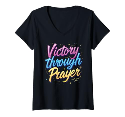 Damen Gebetskrieger christlicher Gläubiger religiöser Jesus T-Shirt mit V-Ausschnitt von Christlicher Gläubiger religiöser Gebetskrieger