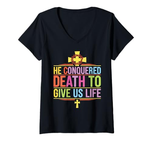 Damen Ostersonntag christlicher Gläubiger religiöser Jesus T-Shirt mit V-Ausschnitt von Christlicher Gläubiger religiöser Ostersonntag