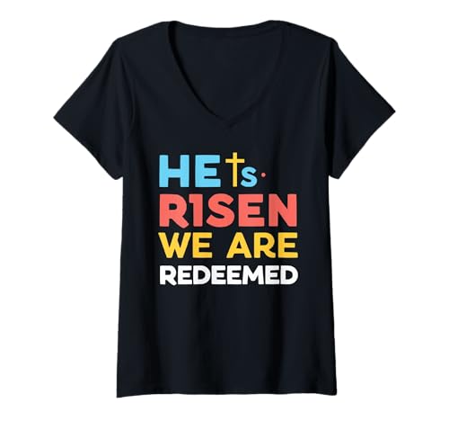 Damen Ostersonntag christlicher Gläubiger religiöser Jesus T-Shirt mit V-Ausschnitt von Christlicher Gläubiger religiöser Ostersonntag