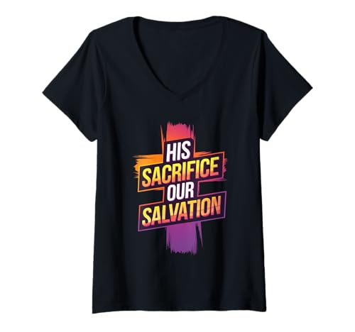 Damen Ostersonntag christlicher Gläubiger religiöser Jesus T-Shirt mit V-Ausschnitt von Christlicher Gläubiger religiöser Ostersonntag