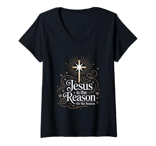 Damen Weihnachten Jesus is The Reason for The Season Glaube T-Shirt mit V-Ausschnitt Damen Weihnachten Jesus is The Reason for The Season Glaube T-Shirt mit V-Ausschnitt von Christlicher Glaube Advent Kreuz Weihnachten