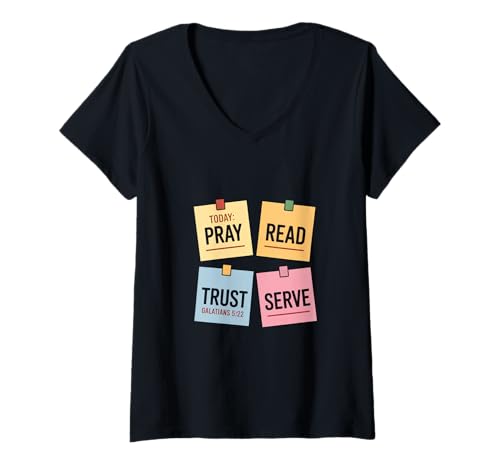 Damen Heute Bete Lies Vertraue Diene Galater 5 22 T-Shirt mit V-Ausschnitt Damen Heute Bete Lies Vertraue Diene Galater 5 22 T-Shirt mit V-Ausschnitt von Christlicher Glaube Bete Lies Vertraue Diene