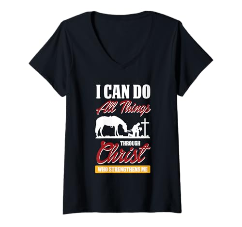 Damen Ich Vermag Alles Durch Christus Bibelvers Glaube Shirt T-Shirt mit V-Ausschnitt von Christlicher Glaube Bibelvers Jesus Christus