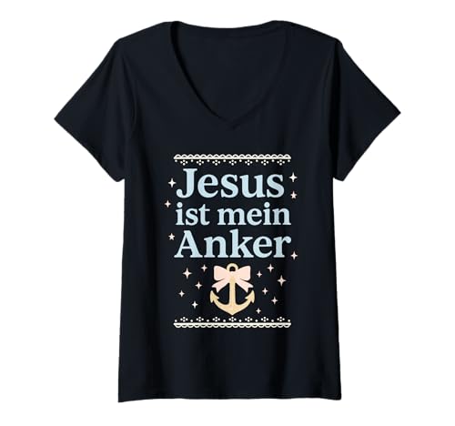Damen Jesus ist Mein Anker Christliches Frauen T-Shirt mit V-Ausschnitt Damen Jesus ist Mein Anker Christliches Frauen T-Shirt mit V-Ausschnitt von Christlicher Glaube Hoffnung Inspiration