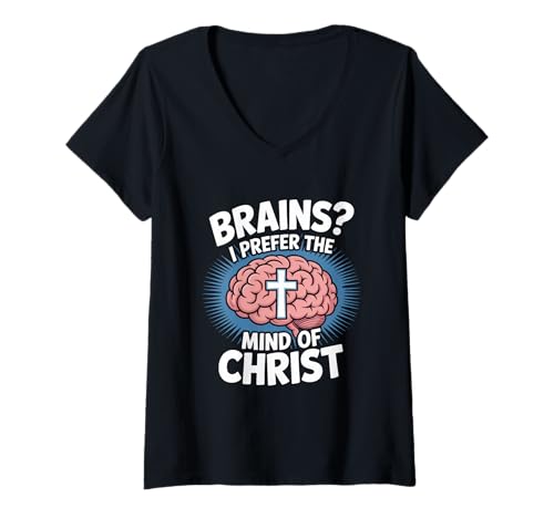 Damen Gehirn Ich Bevorzuge Den Sinn Christi Kreuz T-Shirt mit V-Ausschnitt Damen Gehirn Ich Bevorzuge Den Sinn Christi Kreuz T-Shirt mit V-Ausschnitt von Christlicher Glaube Kreuz Jesus Christus Verstand