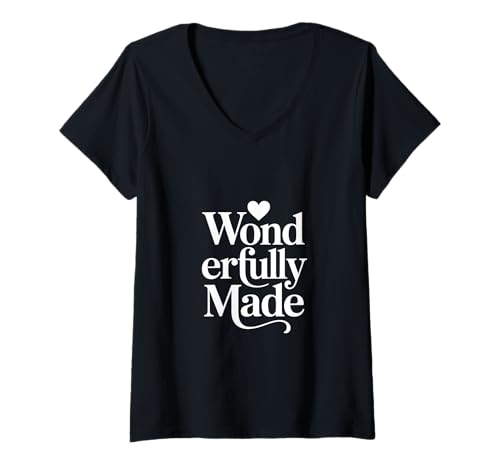 Damen Wonderfully Made Wunderbar Geschaffen Psalm 139 T-Shirt mit V-Ausschnitt Damen Wonderfully Made Wunderbar Geschaffen Psalm 139 T-Shirt mit V-Ausschnitt von Christlicher Glaube Psalm 139 Identität Herz