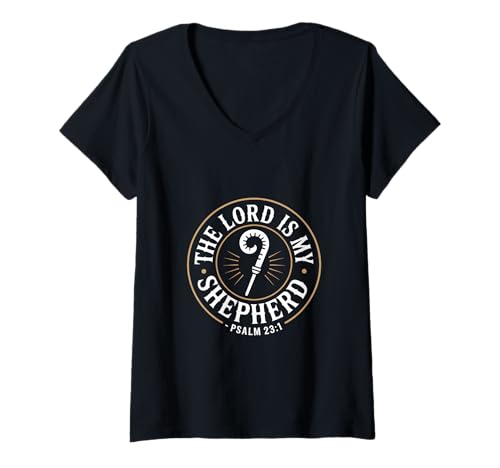Damen The Lord is My Shepherd Psalm 23 1 Christlicher Psalm T-Shirt mit V-Ausschnitt Damen The Lord is My Shepherd Psalm 23 1 Christlicher Psalm T-Shirt mit V-Ausschnitt von Christlicher Glaube Psalm 23 Hirtenstab Kreuz