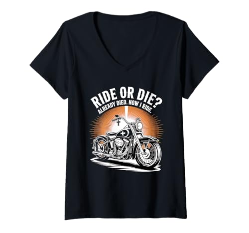 Damen Fahre Oder Stirb? Schon Gestorben. Jetzt Fahre Ich. T-Shirt mit V-Ausschnitt Damen Fahre Oder Stirb? Schon Gestorben. Jetzt Fahre Ich. T-Shirt mit V-Ausschnitt von Christlicher Motorradfahrer Glauben Freiheit