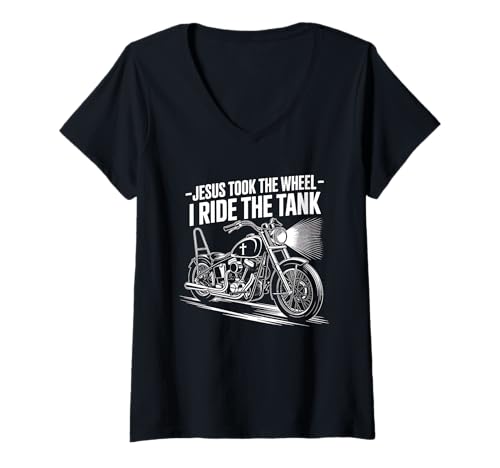 Damen Jesus Hat Das Steuer Übernommen Christlicher Biker T-Shirt mit V-Ausschnitt Damen Jesus Hat Das Steuer Übernommen Christlicher Biker T-Shirt mit V-Ausschnitt von Christlicher Motorradfahrer Jesus Glauben