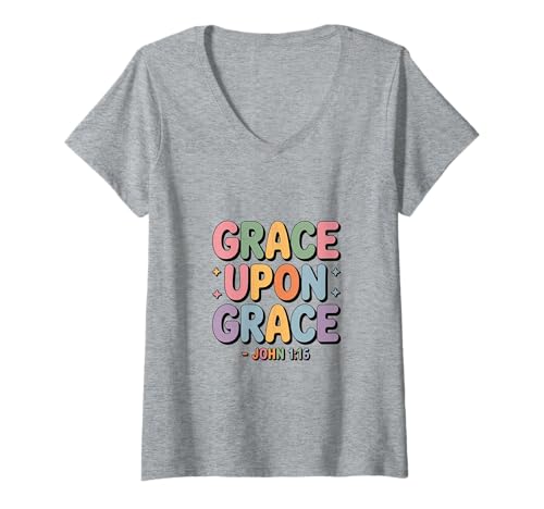 Damen Grace Upon Grace John 1 16 Christlich Bibelvers Gnade T-Shirt mit V-Ausschnitt Damen Grace Upon Grace John 1 16 Christlich Bibelvers Gnade T-Shirt mit V-Ausschnitt von Christlicher Spruch Gnade Bibelvers Jesus Glaube