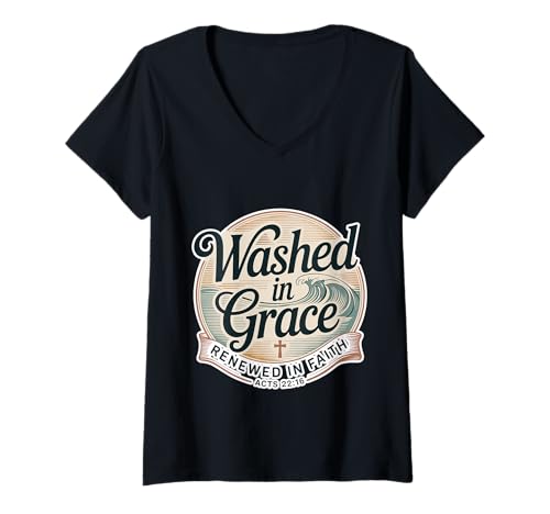 Damen Washed In Grace Renewed In Faith Geistgläubige Kirche - T-Shirt mit V-Ausschnitt Damen Washed In Grace Renewed In Faith Geistgläubige Kirche - T-Shirt mit V-Ausschnitt von Christlicher inspirierender Glaubensgeist