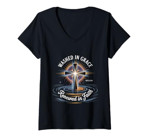 Damen Washed In Grace Renewed In Faith Geistgläubige Kirche T-Shirt mit V-Ausschnitt Damen Washed In Grace Renewed In Faith Geistgläubige Kirche T-Shirt mit V-Ausschnitt von Christlicher inspirierender Glaubensgeist