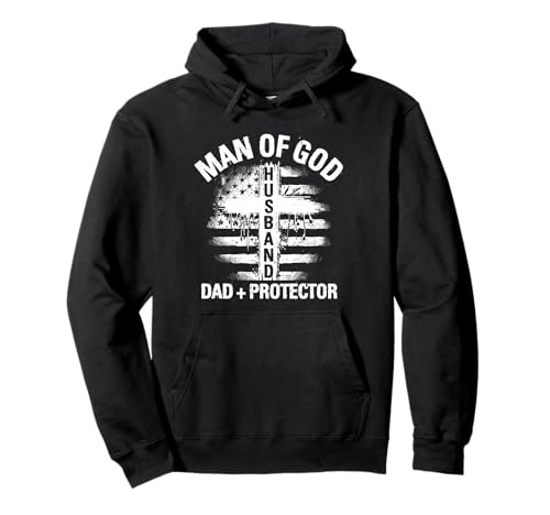 Man of GOD Husband DAD + Protector Christian Men's Pullover Hoodie von Christliches Männerdesign