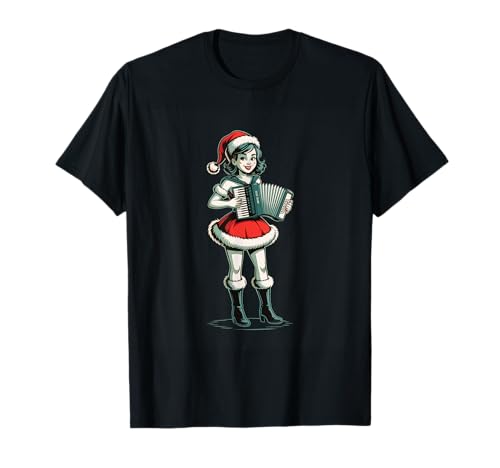 Weihnachten Akkordeon Vintage Pinup Girl Polka Music T-Shirt Weihnachten Akkordeon Vintage Pinup Girl Polka Music T-Shirt von Christmas Accordion Pinup Girl Retro Holiday Music