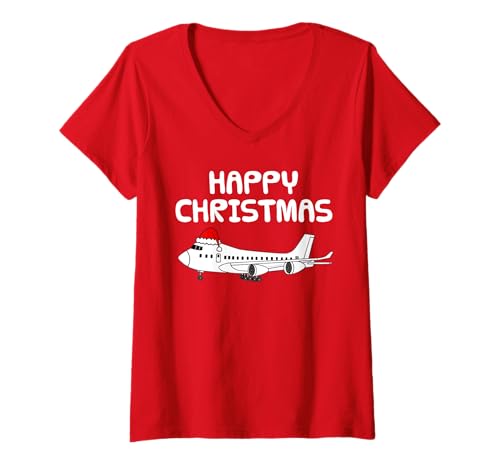 Damen Weihnachtsflugzeug, Flugzeugpilot, Flugbegleiter T-Shirt mit V-Ausschnitt Damen Weihnachtsflugzeug, Flugzeugpilot, Flugbegleiter T-Shirt mit V-Ausschnitt von Christmas Airplane Pilot Aviation By DoodleRob