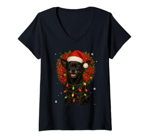Damen Christmas Chihuahua Dog Tree Misteltoe Wreath Xmas T-Shirt mit V-Ausschnitt Damen Christmas Chihuahua Dog Tree Misteltoe Wreath Xmas T-Shirt mit V-Ausschnitt von Christmas Animal Festive Chihuahua Dog Tree Design