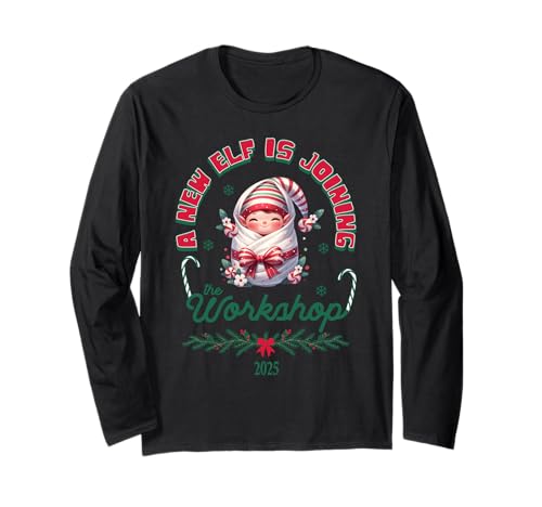 Weihnachten Baby Ankündigung 2025 Lustige Elfe Urlaub Enthüllung Langarmshirt von Christmas Baby Reveal for Mom or Dad Elf Theme