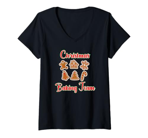Damen Christmas Baking Team Gingerbread Cookies Design T-Shirt mit V-Ausschnitt Damen Christmas Baking Team Gingerbread Cookies Design T-Shirt mit V-Ausschnitt von Christmas Baking By Lap Apparel