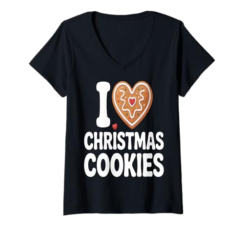 Damen Ich Liebe Weihnachtsplätzchen T-Shirt mit V-Ausschnitt Damen Ich Liebe Weihnachtsplätzchen T-Shirt mit V-Ausschnitt von Christmas Baking Co.
