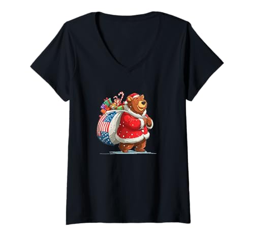 Damen Hübscher Bär in Weihnachtsstimmung Kostüm T-Shirt mit V-Ausschnitt von Christmas Bear Outfit