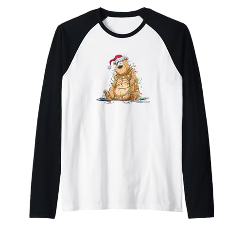 Süßer Weihnachtsbär mit Lichterkette für Jungen und Mädchen Raglan von Christmas Bear Outfit