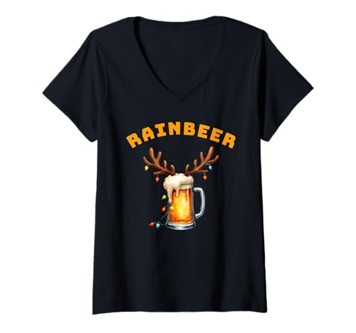 Damen Rainbeer | Lustiges Weihnachts-Rentier Trinkparty T-Shirt mit V-Ausschnitt Damen Rainbeer | Lustiges Weihnachts-Rentier Trinkparty T-Shirt mit V-Ausschnitt von Christmas Beer Apparel