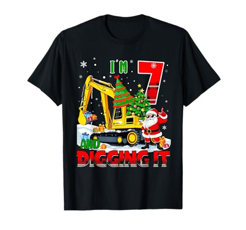 I'm 7 Construction 7th Birthday Kid Boy Xmas Excavator Santa T-Shirt I'm 7 Construction 7th Birthday Kid Boy Xmas Excavator Santa T-Shirt von Christmas Birthday Digger Truck Outfit