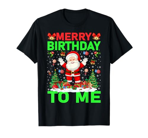 Christmas Birthday Lover Merry Birthday to Me Geburtstagsparty-T-Shirt für Kinder, Erwachsene Unisex T-Shirt Schwarz Small Cartoon Kurzarm Winter von Christmas Birthday Lover