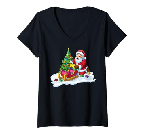 Damen Block Building Christmas Builder Brick Master Santa Building T-Shirt mit V-Ausschnitt Damen Block Building Christmas Builder Brick Master Santa Building T-Shirt mit V-Ausschnitt von Christmas Brick Builder Kids Building Blocks Santa