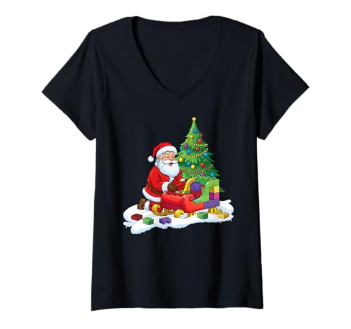 Damen Blockbau Weihnachtsbauer Ziegelmeister Ziegelbauer T-Shirt mit V-Ausschnitt Damen Blockbau Weihnachtsbauer Ziegelmeister Ziegelbauer T-Shirt mit V-Ausschnitt von Christmas Brick Builder Kids Building Blocks Santa