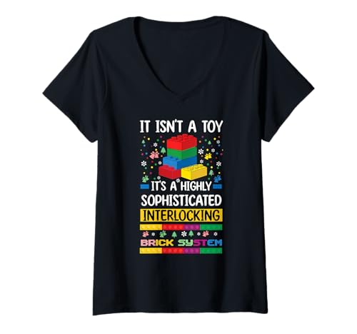 Damen Es ist kein Spielzeug, es ist EIN ineinandergreifendes Ziegelsystem Chrismas T-Shirt mit V-Ausschnitt Damen Es ist kein Spielzeug, es ist EIN ineinandergreifendes Ziegelsystem Chrismas T-Shirt mit V-Ausschnitt von Christmas Brick Builder Kids Building Blocks Santa