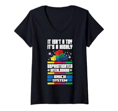 Damen Es ist kein Spielzeug, es ist EIN ineinandergreifendes Ziegelsystem. Lustiges Weihnachtsfest T-Shirt mit V-Ausschnitt Damen Es ist kein Spielzeug, es ist EIN ineinandergreifendes Ziegelsystem. Lustiges Weihnachtsfest T-Shirt mit V-Ausschnitt von Christmas Brick Builder Kids Building Blocks Santa