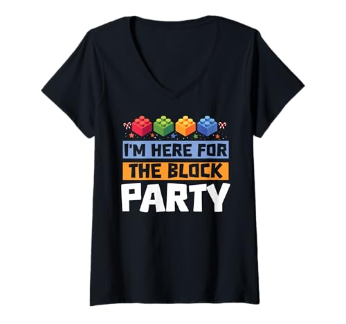 Damen Ich Bin Hier für die Block Party Brick Builder Block Christmas T-Shirt mit V-Ausschnitt Damen Ich Bin Hier für die Block Party Brick Builder Block Christmas T-Shirt mit V-Ausschnitt von Christmas Brick Builder Kids Building Blocks Santa