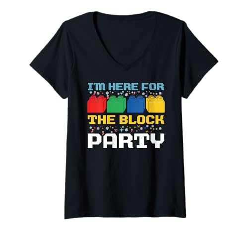 Damen Ich Bin Hier für die Block Party Brick Builder Lustiges Weihnachtsfest T-Shirt mit V-Ausschnitt Damen Ich Bin Hier für die Block Party Brick Builder Lustiges Weihnachtsfest T-Shirt mit V-Ausschnitt von Christmas Brick Builder Kids Building Blocks Santa