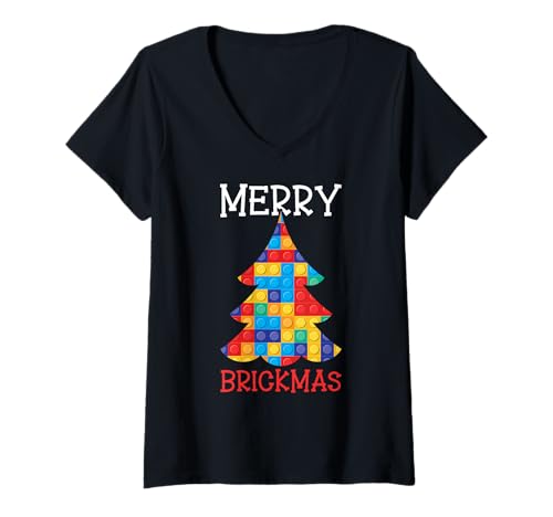 Damen Merry Brickmas, Blockbausteine, Weihnachten, Baumeister T-Shirt mit V-Ausschnitt Damen Merry Brickmas, Blockbausteine, Weihnachten, Baumeister T-Shirt mit V-Ausschnitt von Christmas Brick Builder Kids Building Blocks Santa