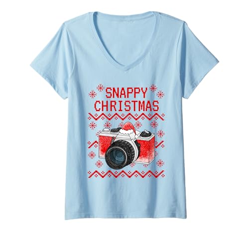 Damen Hässlicher Weihnachtskamerafotograf T-Shirt mit V-Ausschnitt Damen Hässlicher Weihnachtskamerafotograf T-Shirt mit V-Ausschnitt von Christmas Camera Photography Xmas By DoodleRob