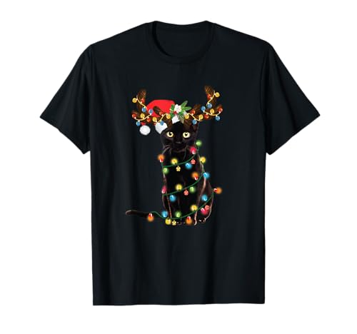 Weihnachts-Katzen-Shirt für Herren, schwarze Katze, Weihnachtspyjama, Damen T-Shirt von Christmas Cat Funny Holiday